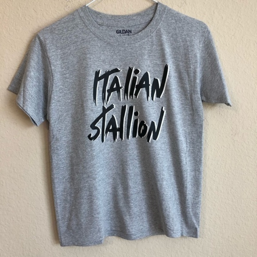 Vintage 1980s Italian Stallion Iron-On On New Gray Short Sleeve T-Shirt Rocky
